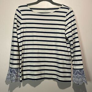 Talbots- 100% Cotton Floral Embroidered Eyelet Trumpet Sleeve Top- Size Small
